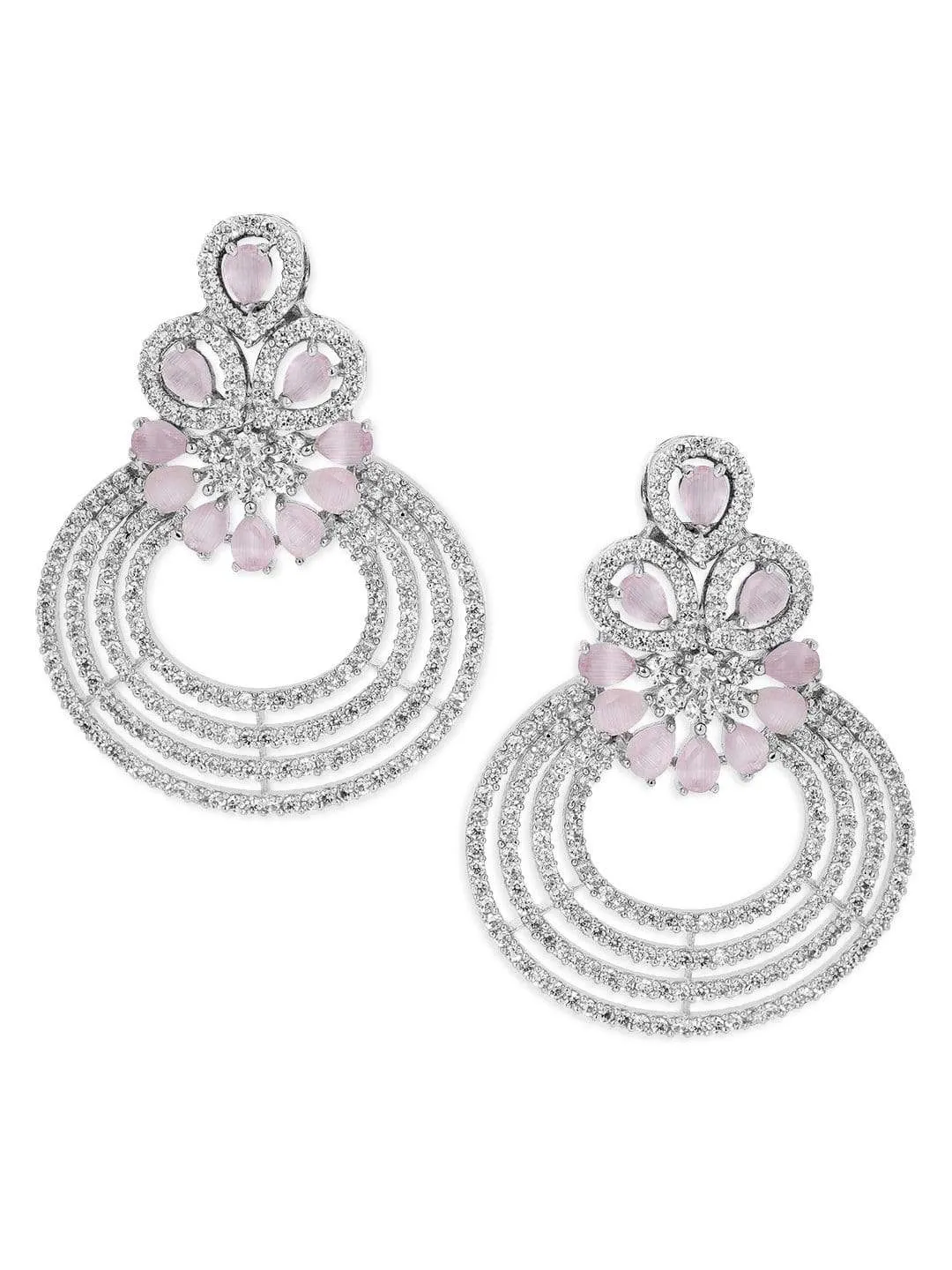 Rubans Elegant Blush Pink AD Chandbali Earrings