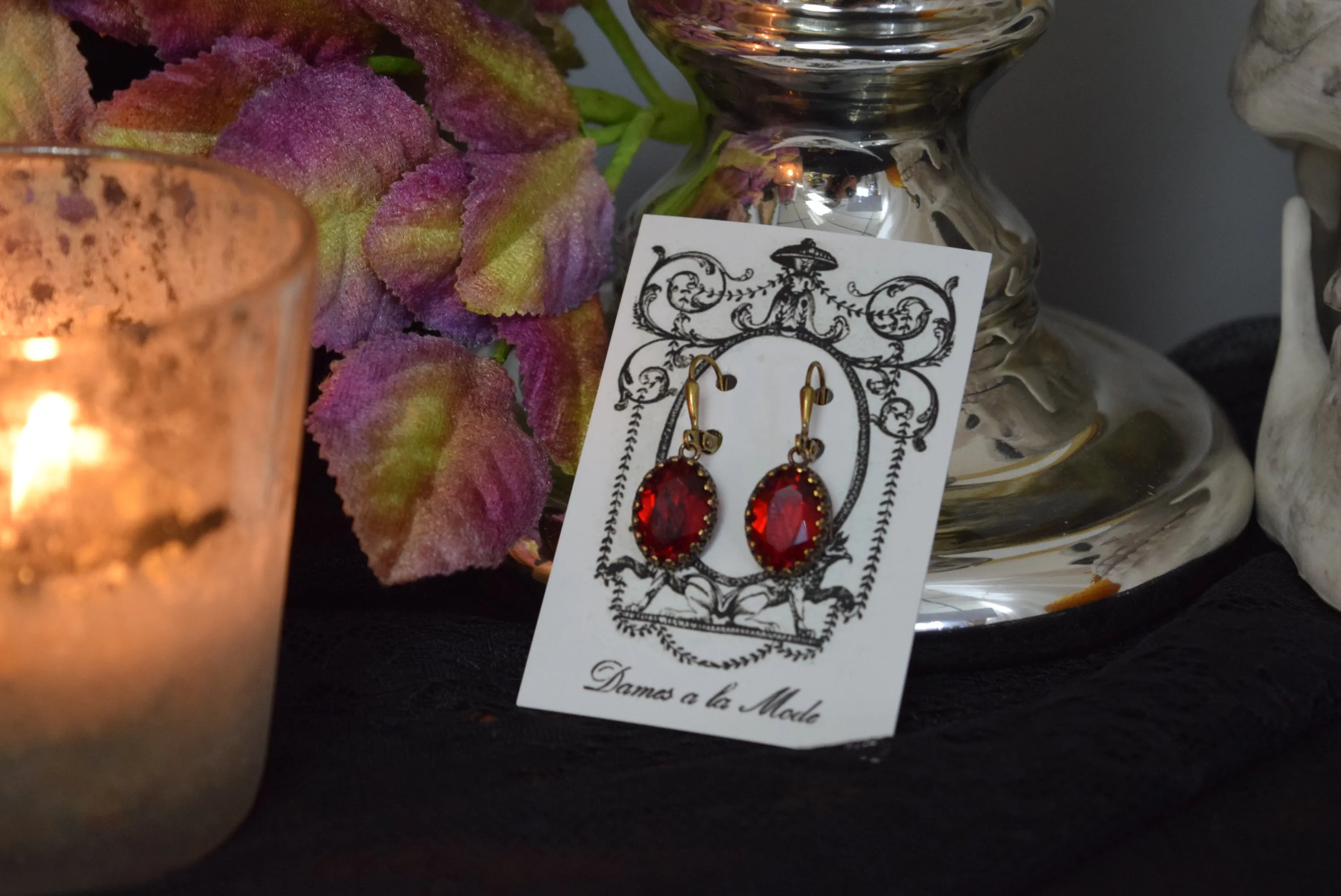 Ruby Swarovski Earrings - Medium Oval Crown Settings