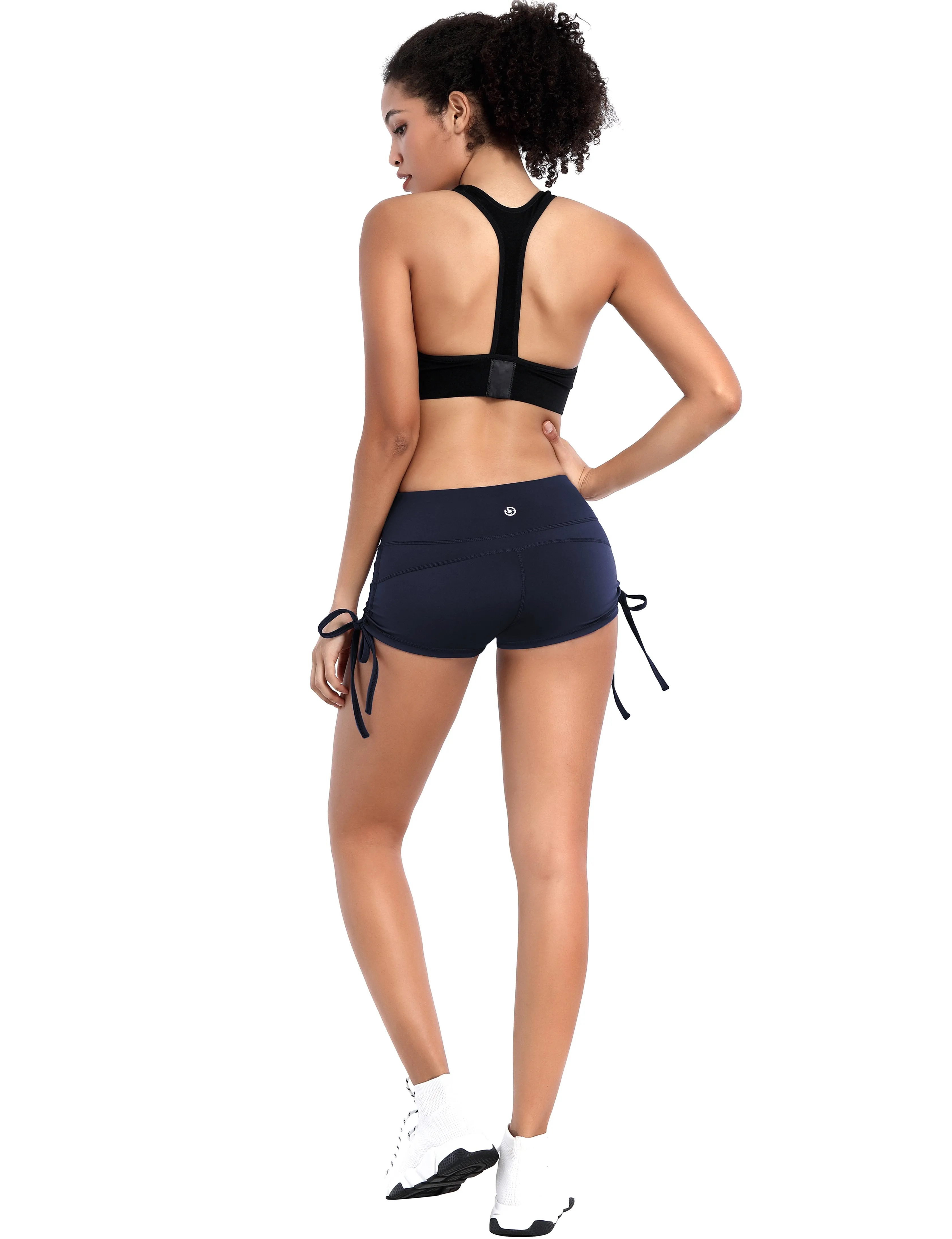 Side Drawstring Hot Shorts darknavy ins_yogastudio