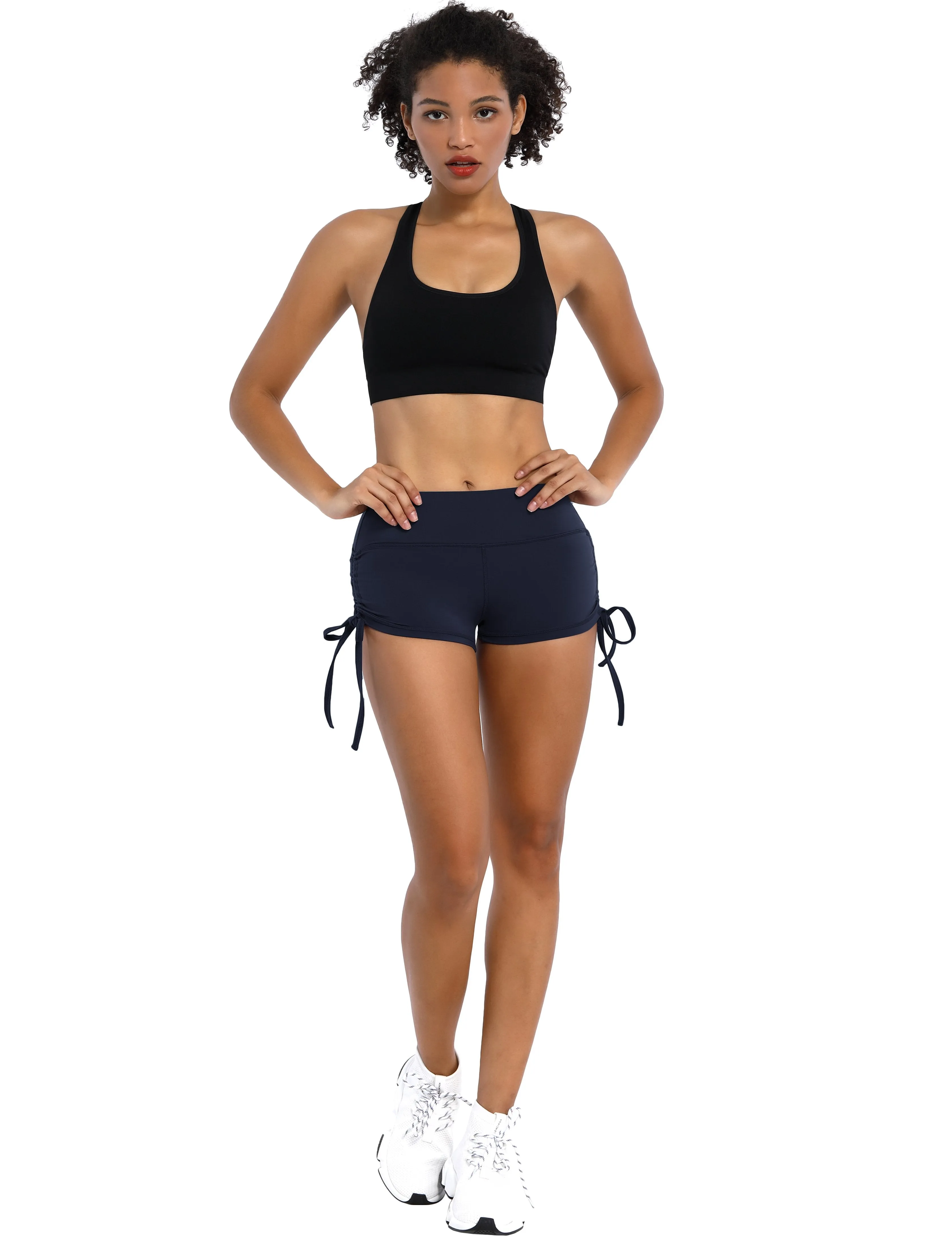 Side Drawstring Hot Shorts darknavy ins_yogastudio