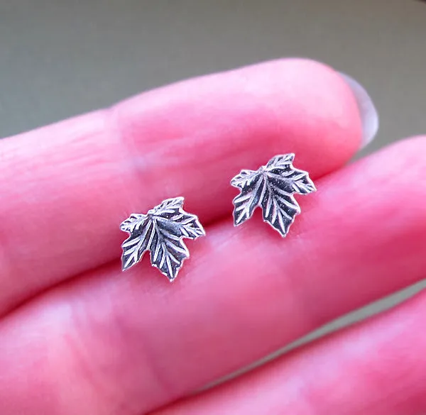 Silver Maple Leaf Stud Earrings