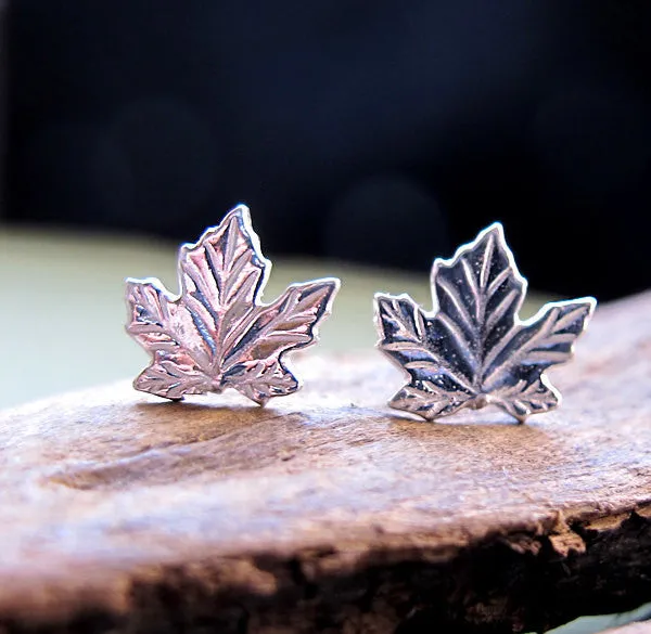 Silver Maple Leaf Stud Earrings