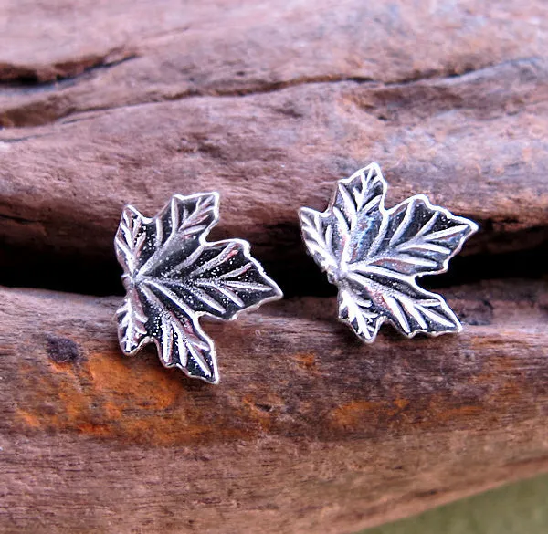 Silver Maple Leaf Stud Earrings