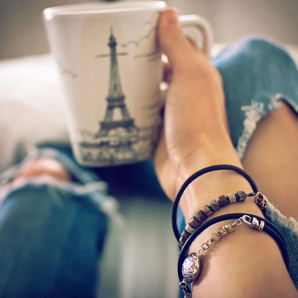 star mandala // silver plated puffed coin & glass bead leather wrap bracelet