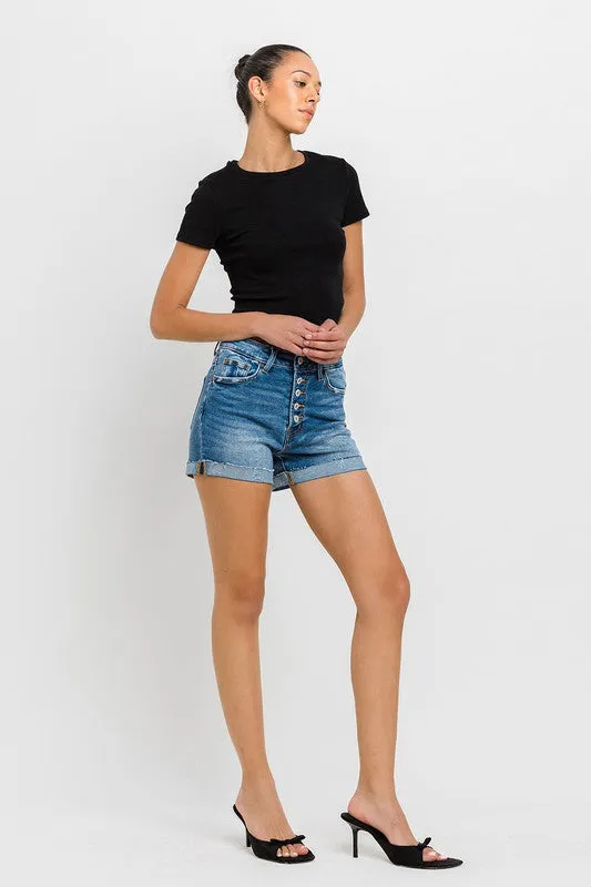 Super High Rise Button Up Mom Shorts