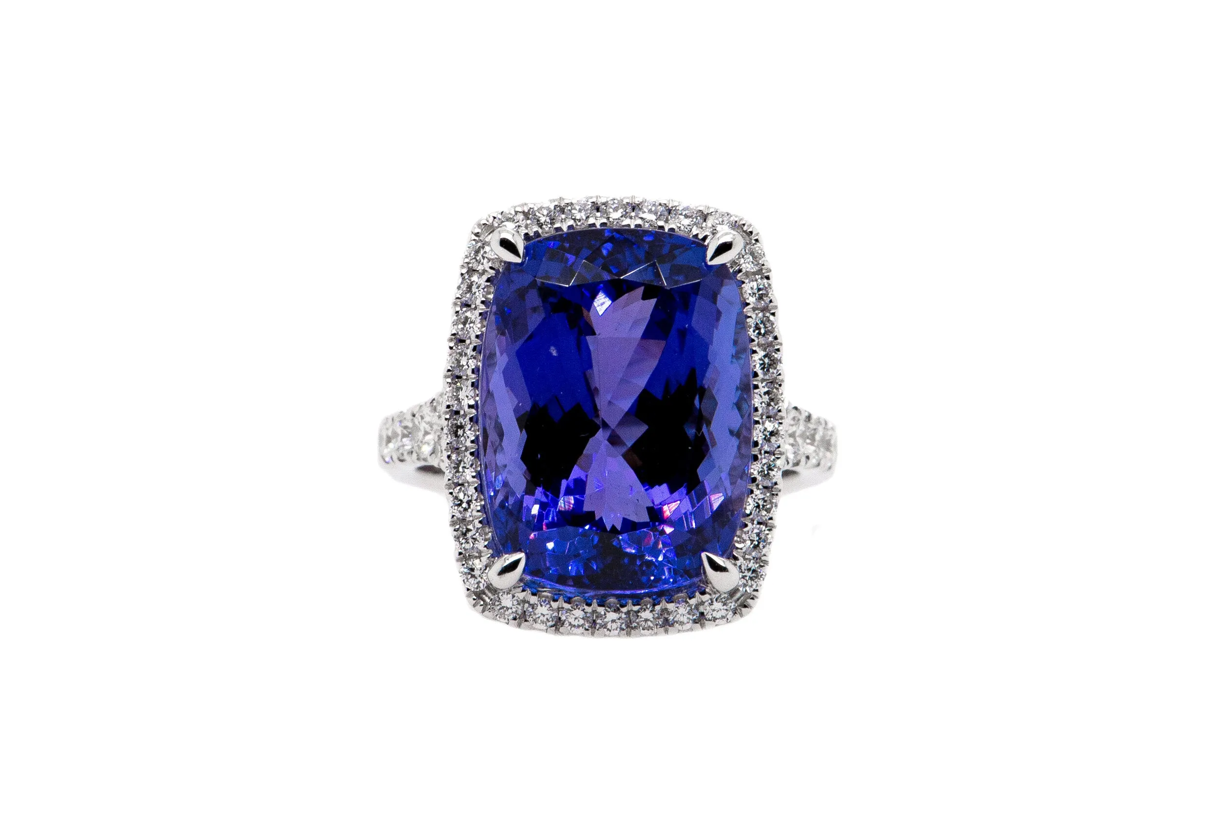 The Unique Collection: 12.42ct Cushion Cut Tanzanite w/ .74ct in Diamonds