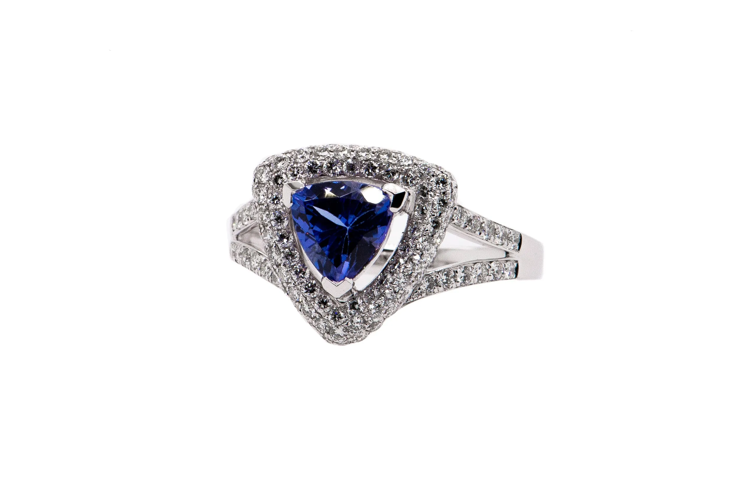 Trillion Cut Tanzanite and Diamond Ring