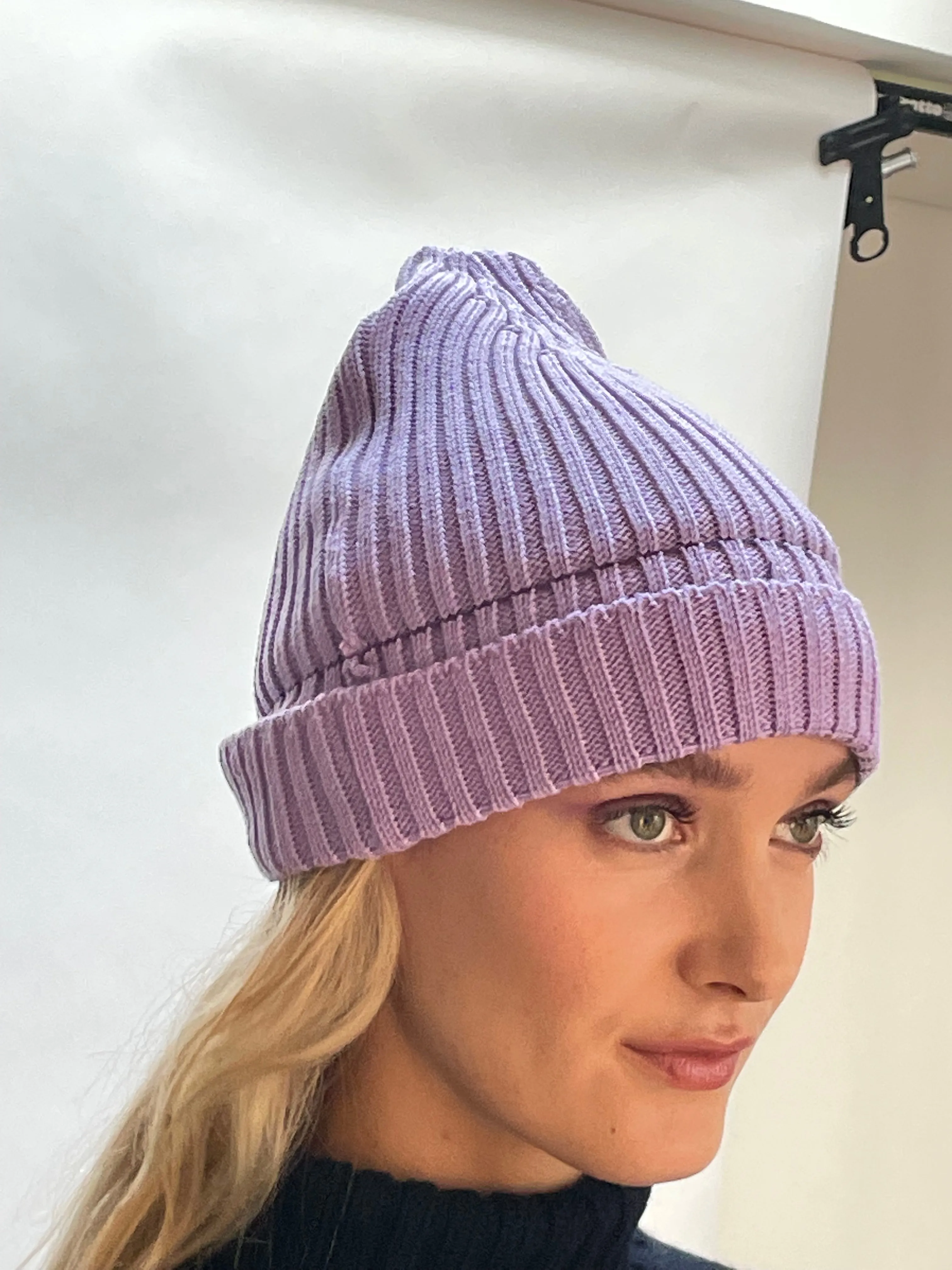 Violet Merino Ribbed Beanie Hat