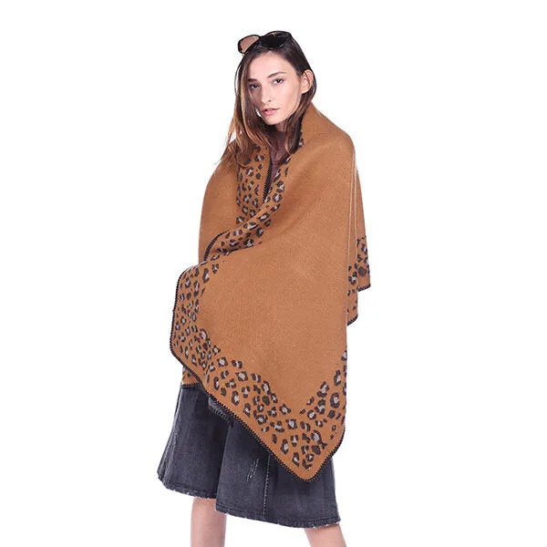 Women Printing Winter Warm Scarf Casual Leopard Pattern Blanket Scarf Shawl