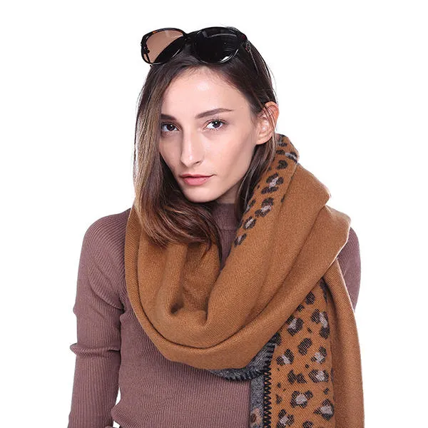 Women Printing Winter Warm Scarf Casual Leopard Pattern Blanket Scarf Shawl